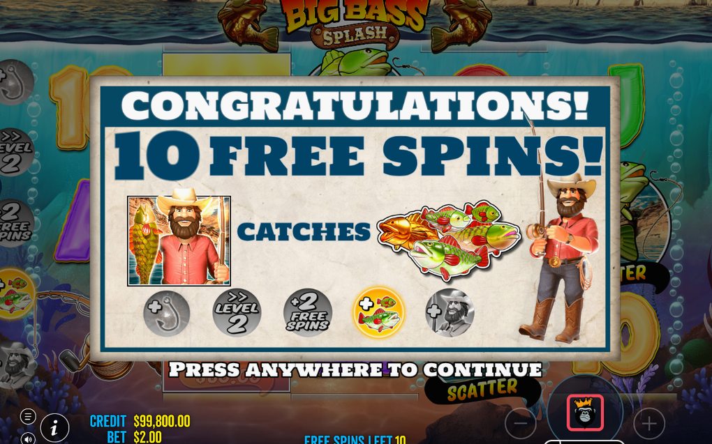 Free Spins med Wild (Fisherman) på alla fem hjul